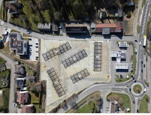 Drohnenansicht Grundstück mit Bauplanung