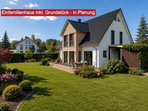 KI erstellte Visualierung - Bauplanung auf dem Grundstück
